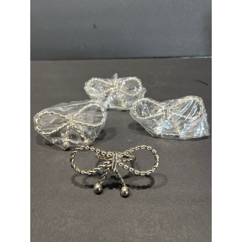Silver Tone Twisted Rope Bow Napkin Rings Set of 4 Table Decor Accessory